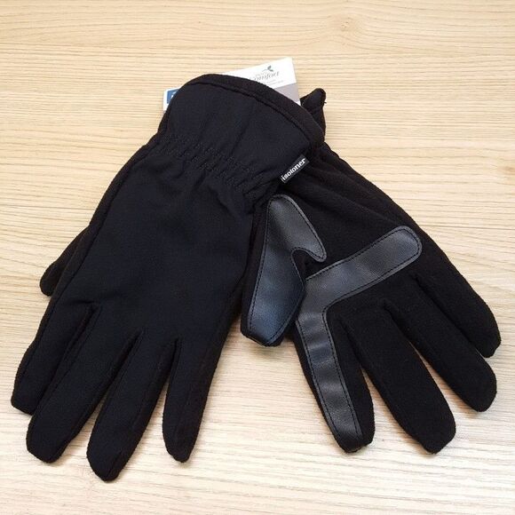 ISOTONER Gloves Mens Medium Black Touchscreen Water Repellent Plush Lined Winter - Picture 1 of 7